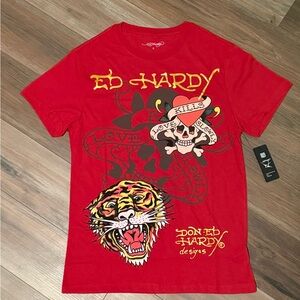 Ed Hardy Red Short Sleeve Graphic Tee